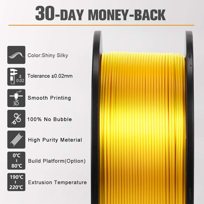 SUNLU Silk PLA Filament 1.75mm, Neatly Wound Shiny PLA 3D Printer Filament, Dimensional Accuracy +/- 0.02mm, Fit Most 3D Printers, Good Vacuum Packaging, 1kg Spool(2.2lbs), 330 Meters, Silky Gold - Image 4